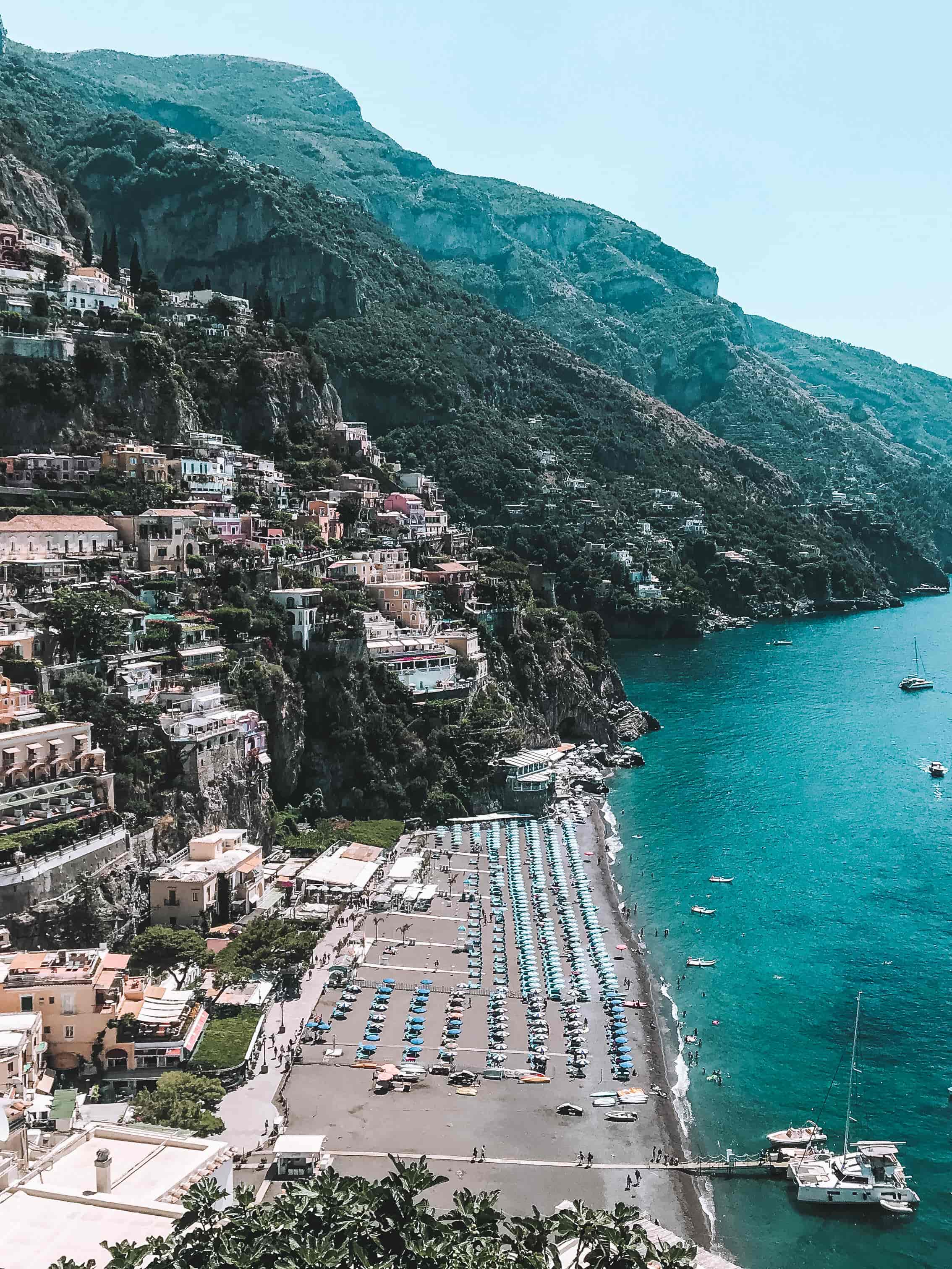 Views to Positano Beach, Amalfi Coast, Italy